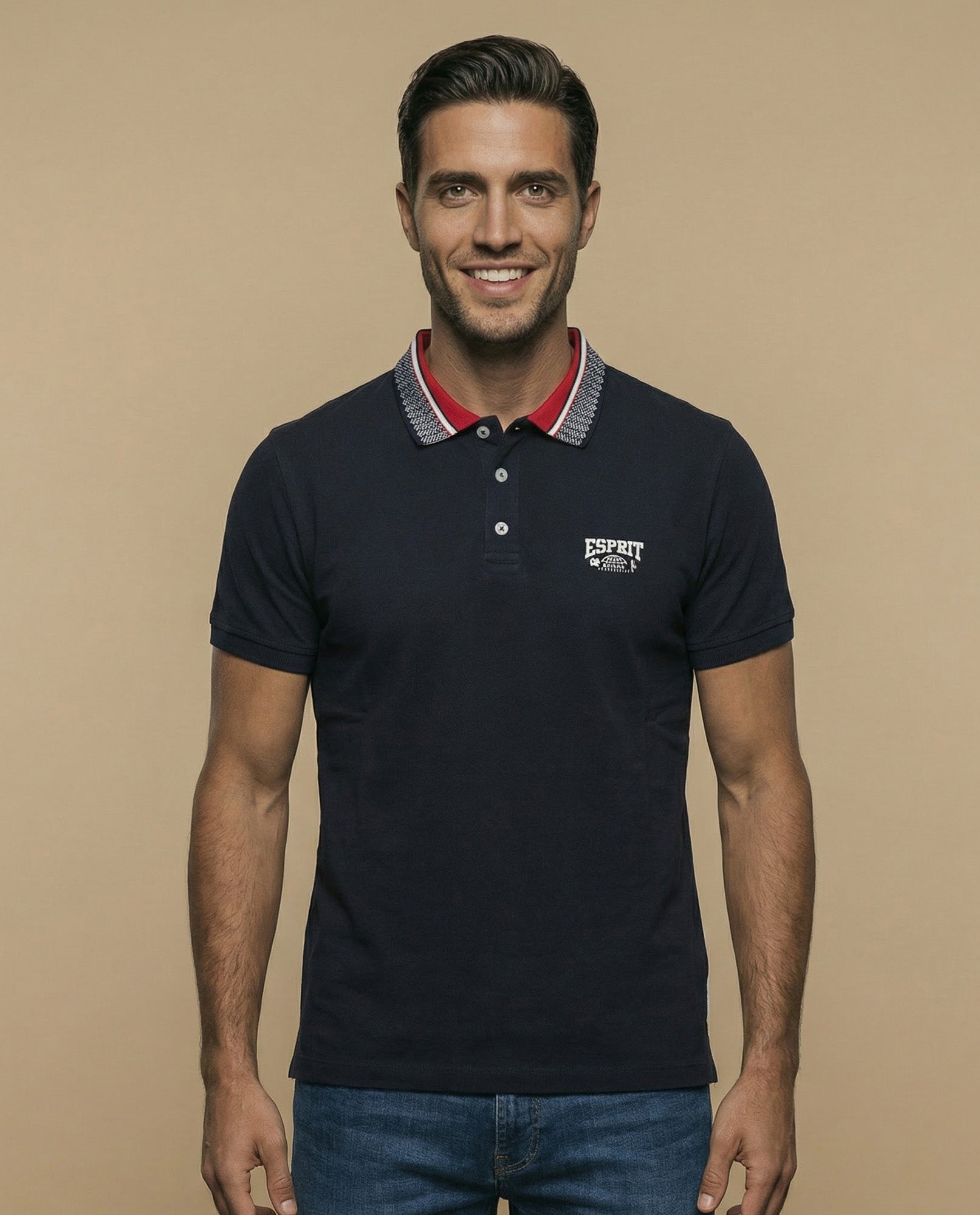 Polo manga corta con cuello jacquard contrastado para hombre - Azul 34_305F380_AZU175025_0