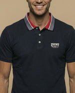 Polo manga corta con cuello jacquard contrastado para hombre - Azul