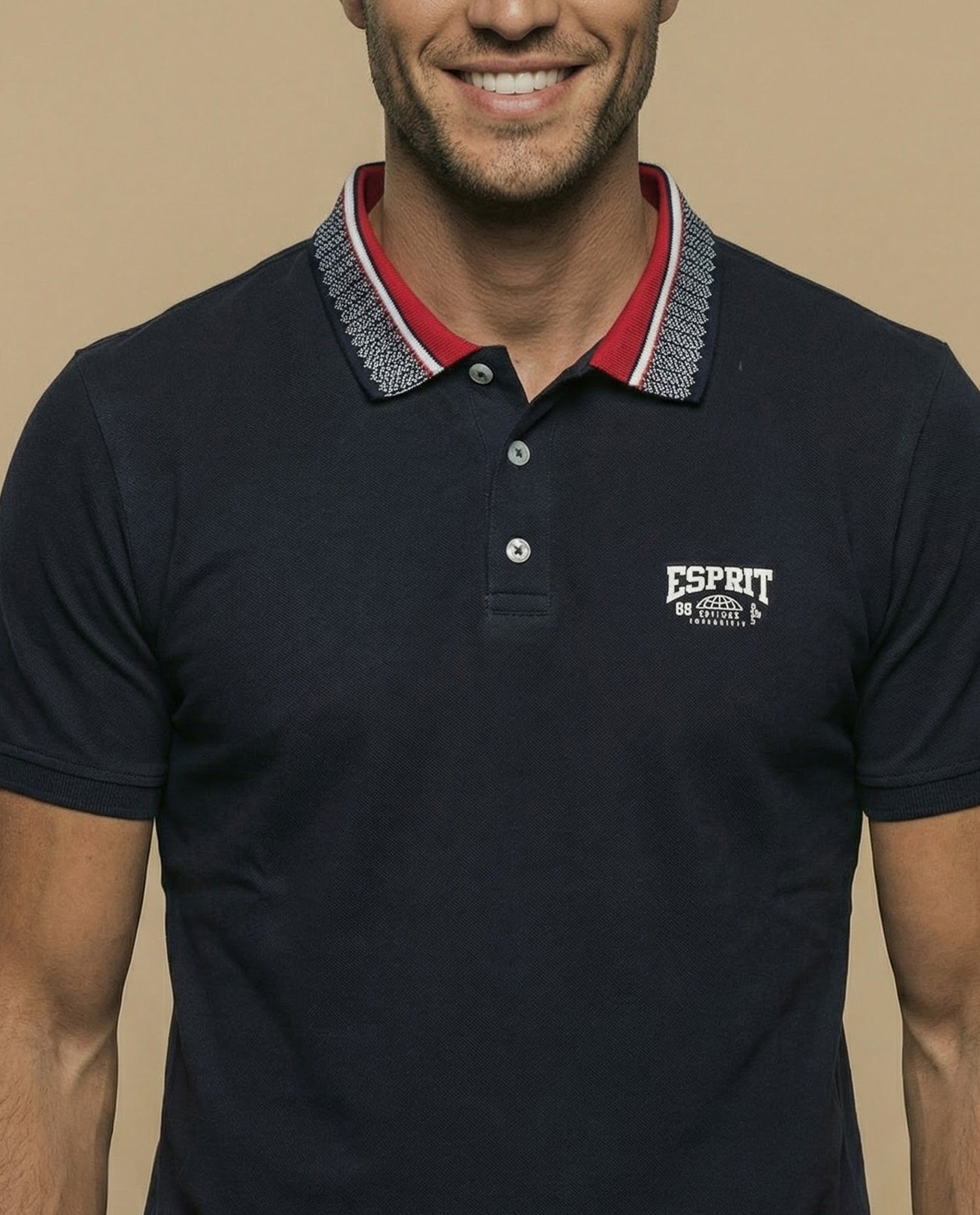 Polo manga corta con cuello jacquard contrastado para hombre - Azul