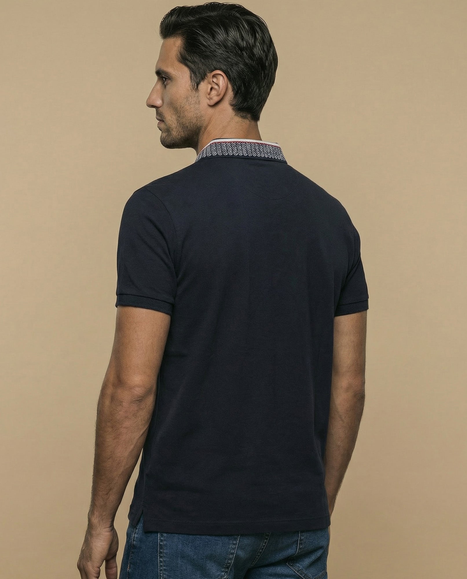 Polo manga corta con cuello jacquard contrastado para hombre - Azul 34_305F380_AZU175025_4