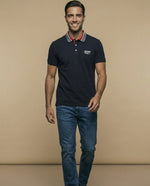Polo manga corta con cuello jacquard contrastado para hombre - Azul