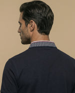 Polo manga corta con cuello jacquard contrastado para hombre - Azul