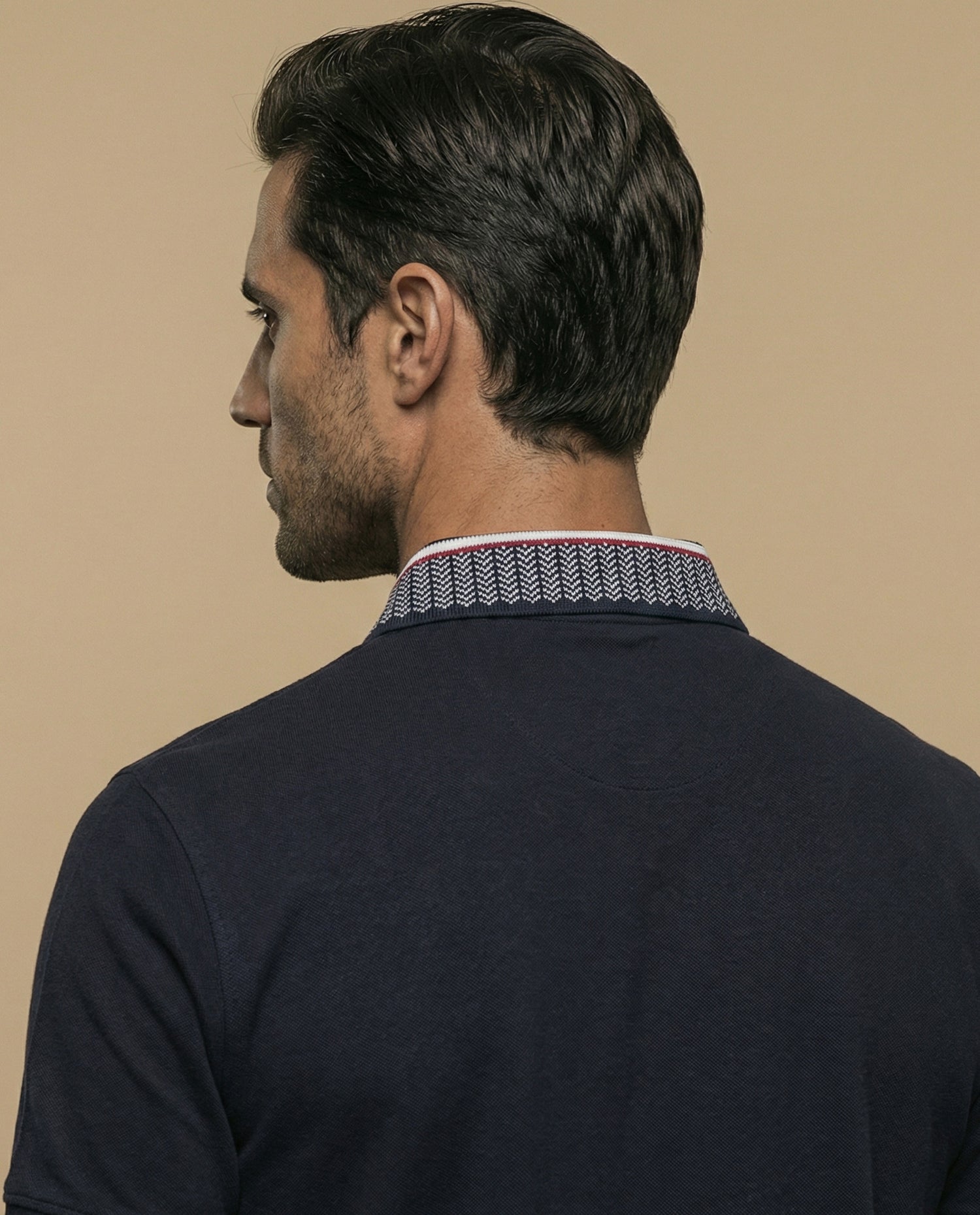 Polo manga corta con cuello jacquard contrastado para hombre - Azul