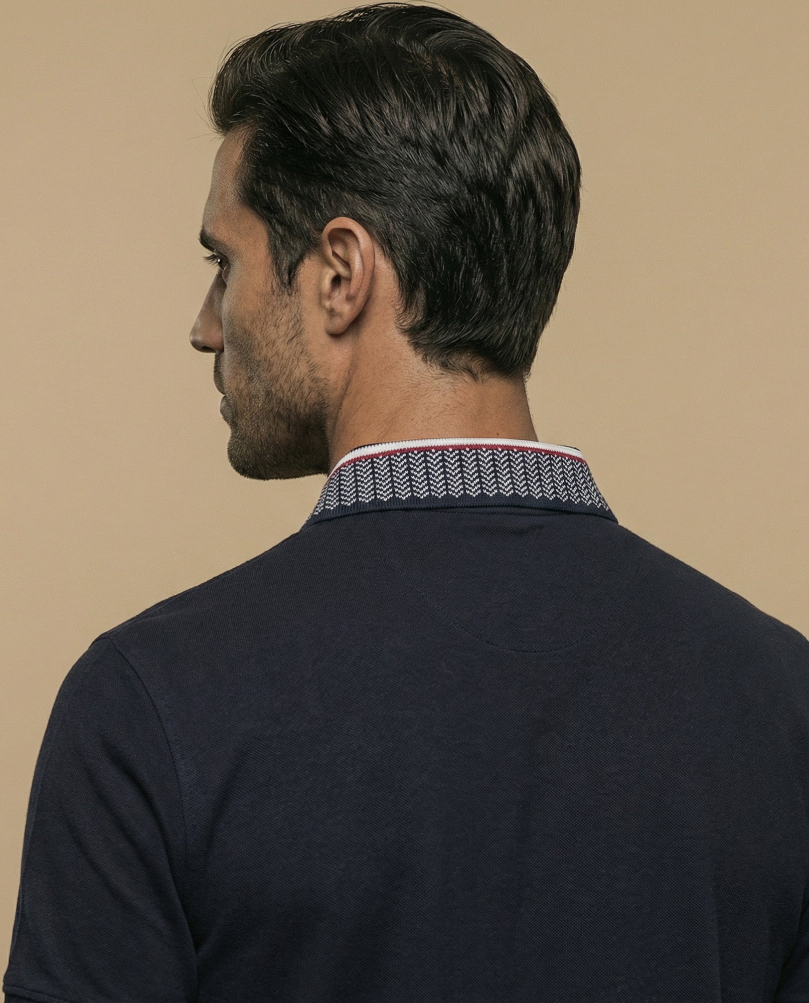 Polo manga corta con cuello jacquard contrastado para hombre - Azul 34_305F380_AZU175025_6