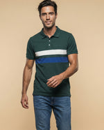 Polo de manga corta con franjas horizontales para hombre - Verde