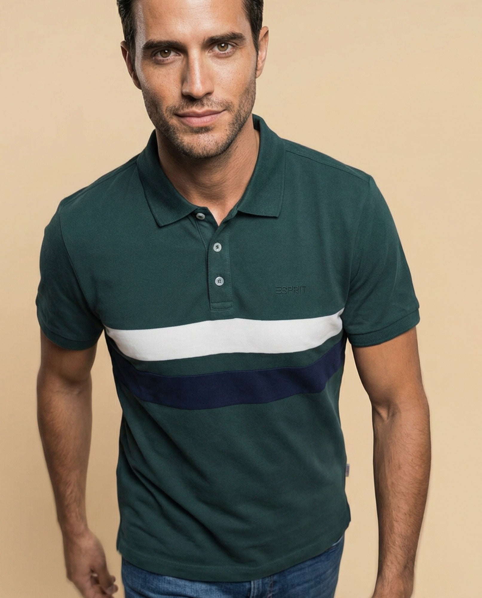 Polo de manga corta con franjas horizontales para hombre - Verde 34_305F381_VER144908_6