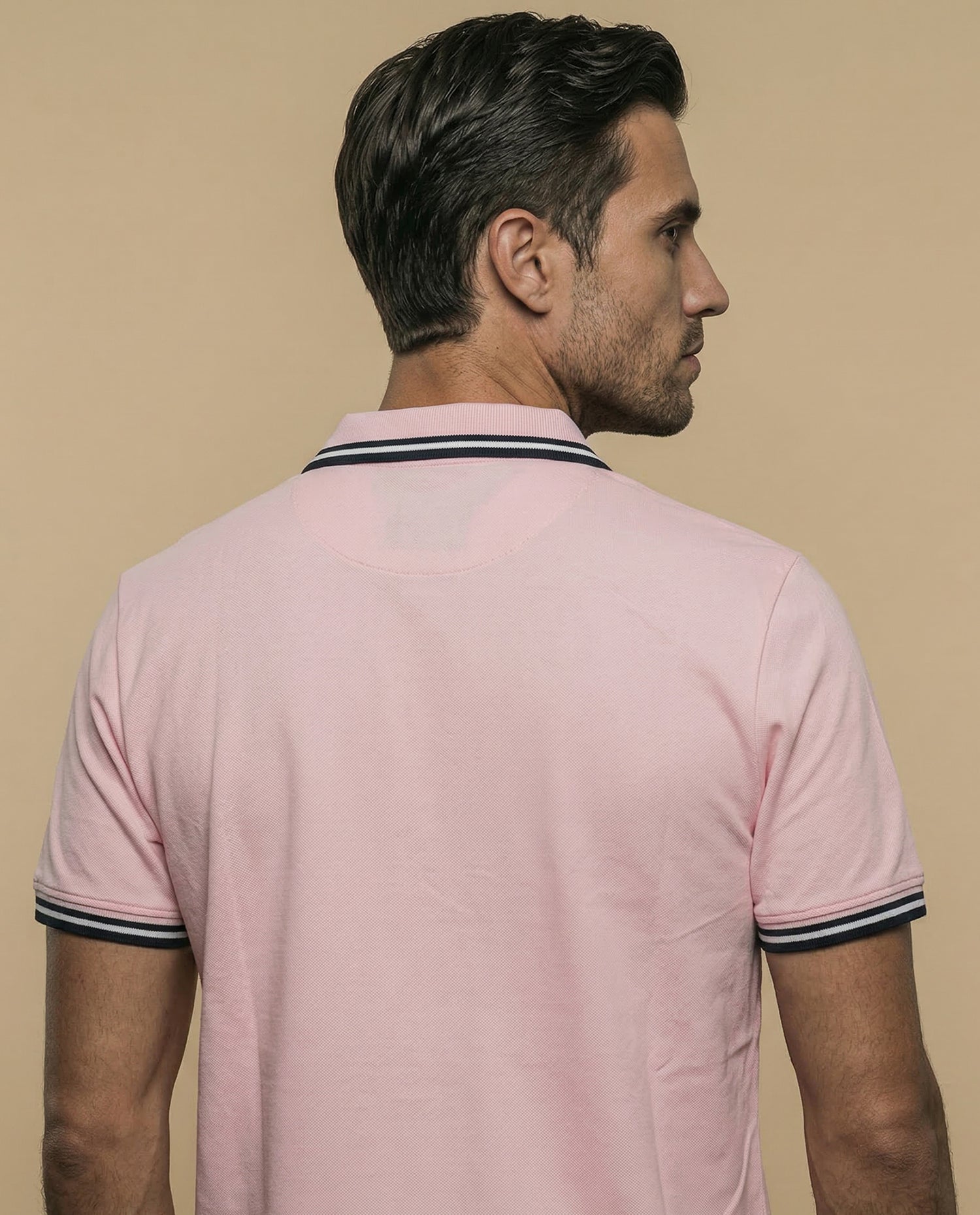 Polo manga corta con ribetes a rayas - Rosa