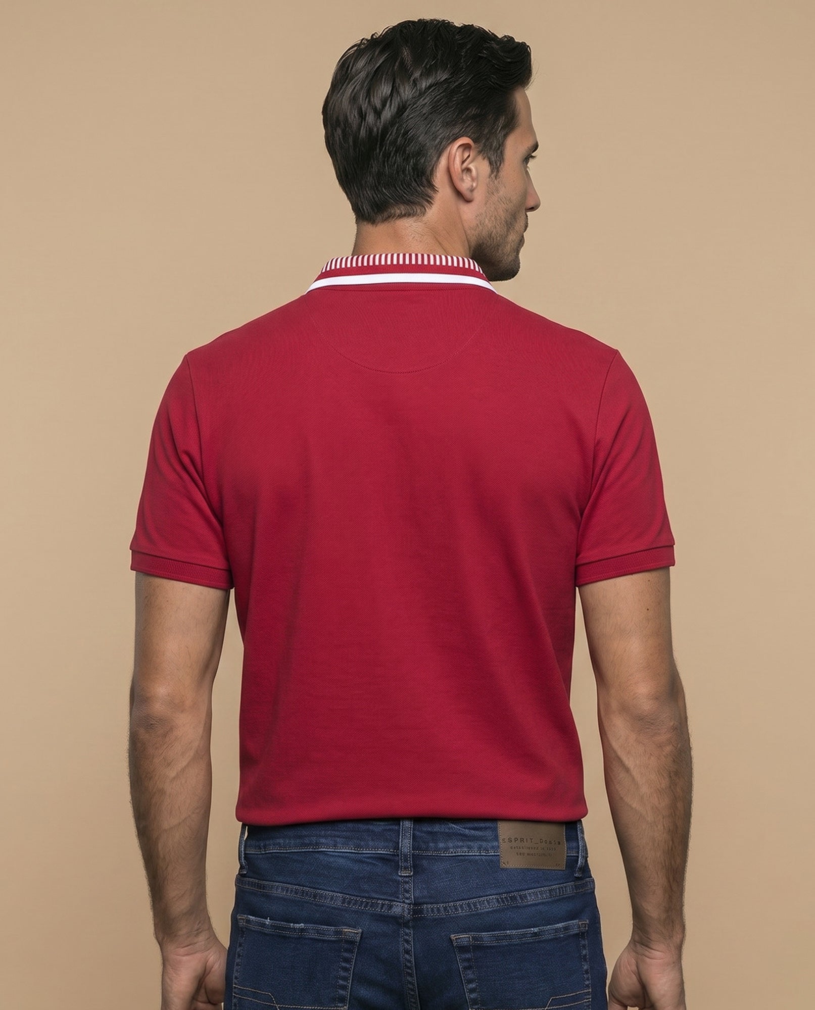 Polo manga corta con cuello a rayas y ribetes en contraste para hombre - Rojo 34_305F386_ROJ171563_4