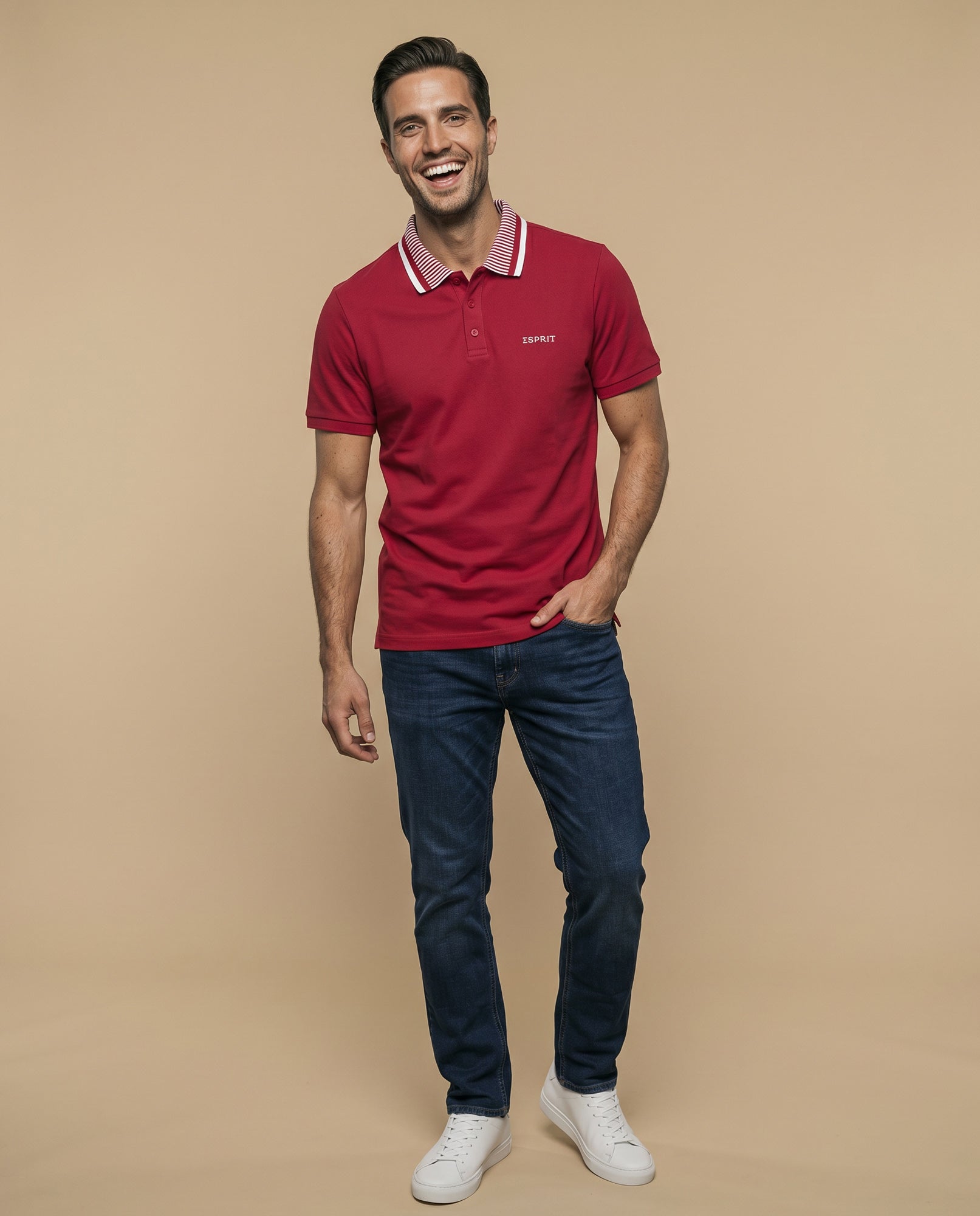 Polo manga corta con cuello a rayas y ribetes en contraste para hombre - Rojo 34_305F386_ROJ171563_5