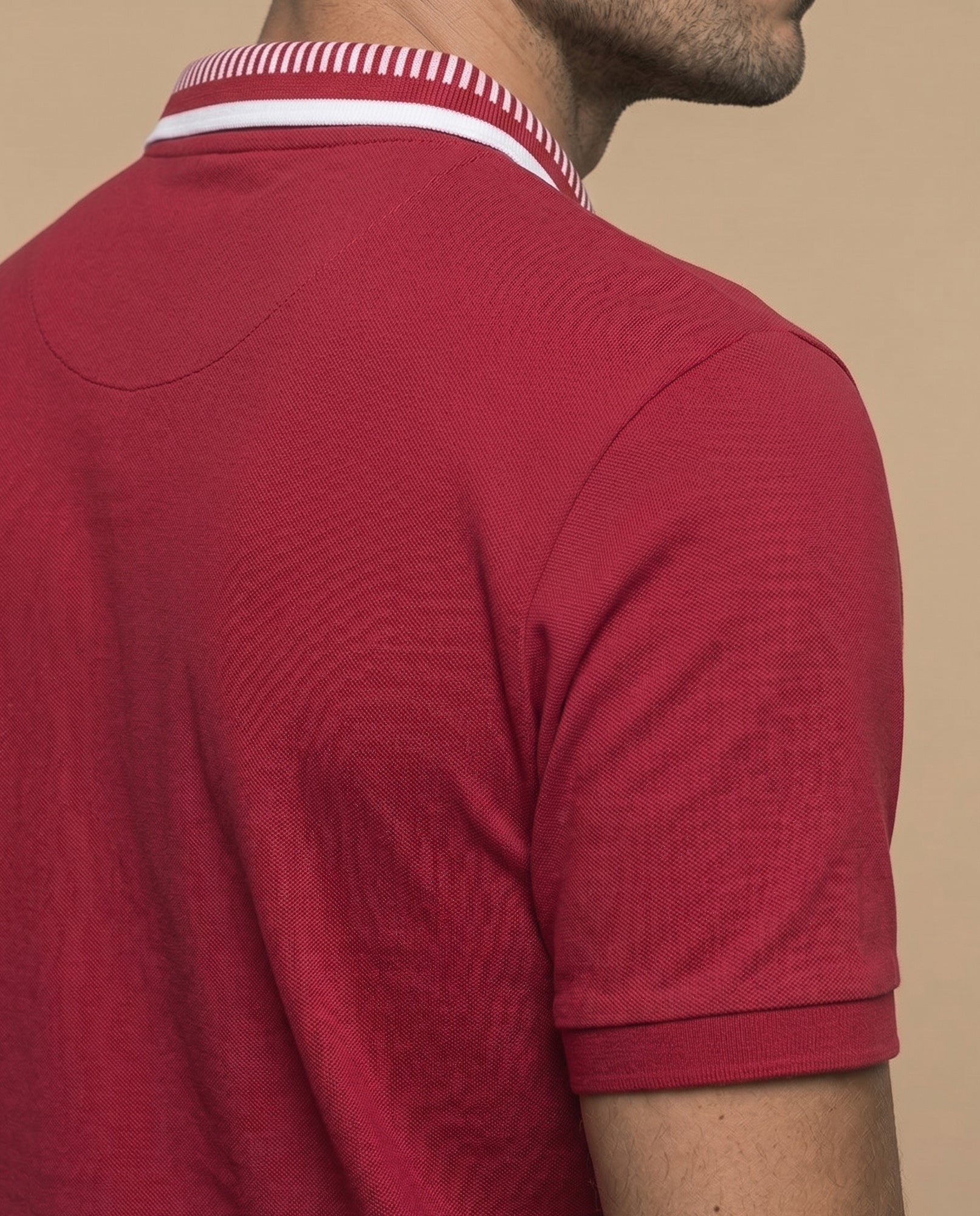 Polo manga corta con cuello a rayas y ribetes en contraste para hombre - Rojo 34_305F386_ROJ171563_6
