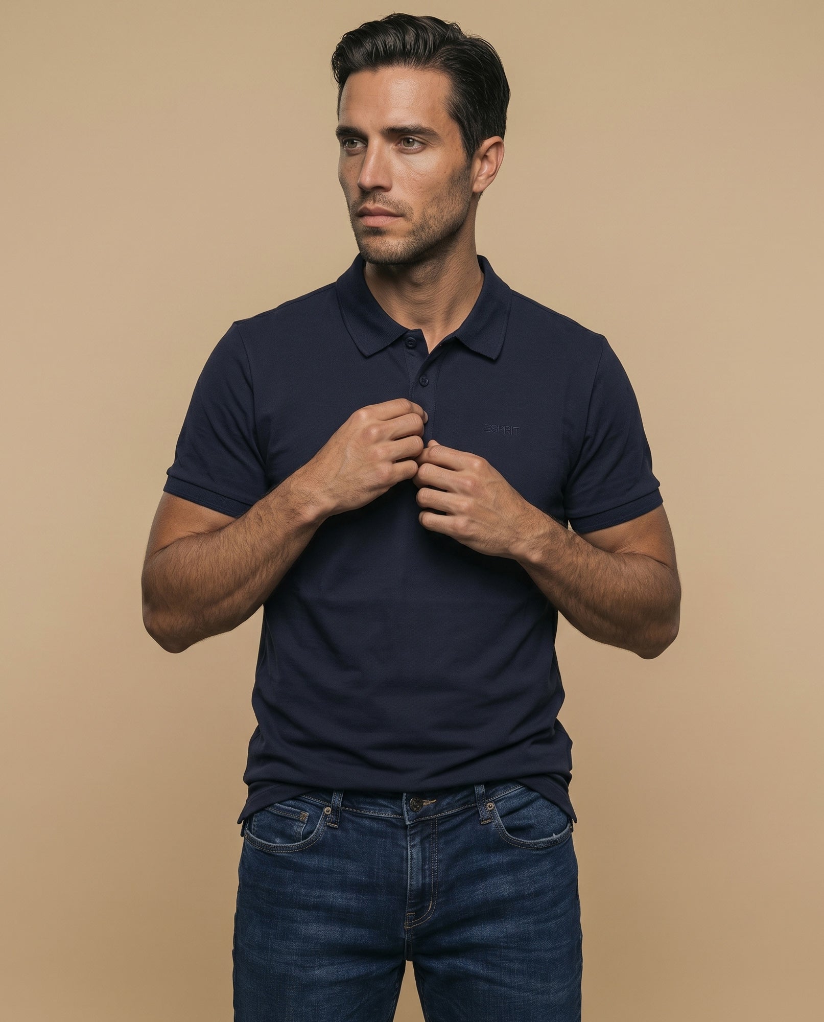 Polo manga corta con cuello clásico para hombre - Azul 34_305F387_AZU194034_0