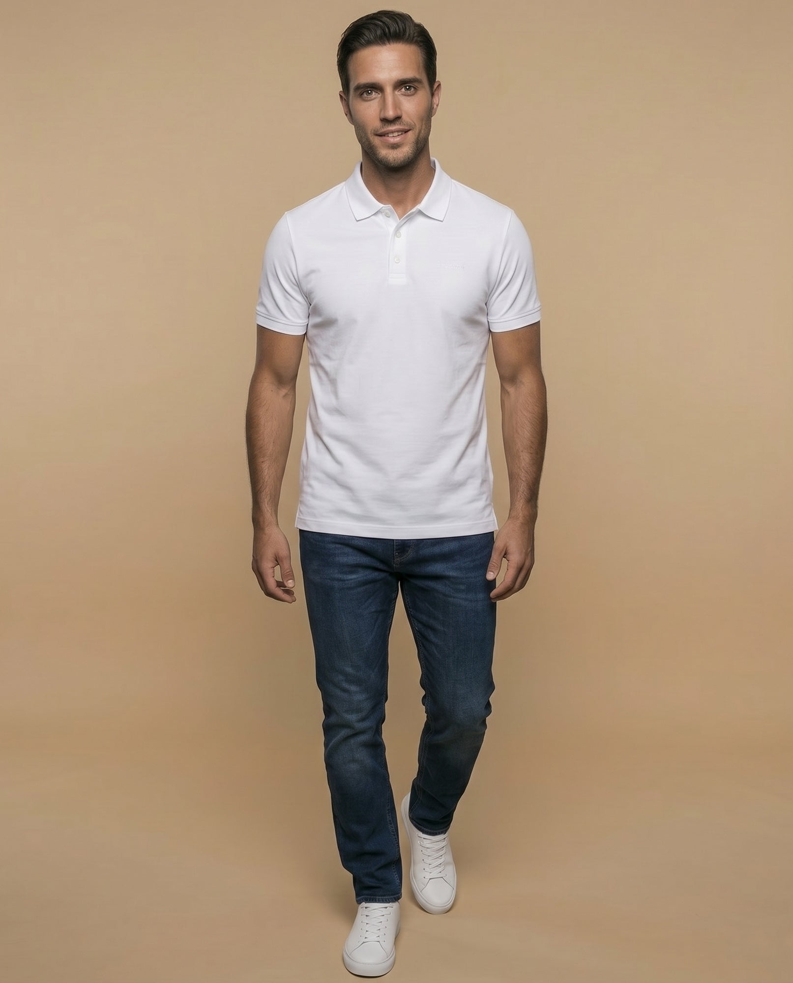Polo manga corta con cuello clásico para hombre - Blanco 34_305F387_BLA110700_5