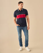 Polo con Franja Contrastante - Azul
