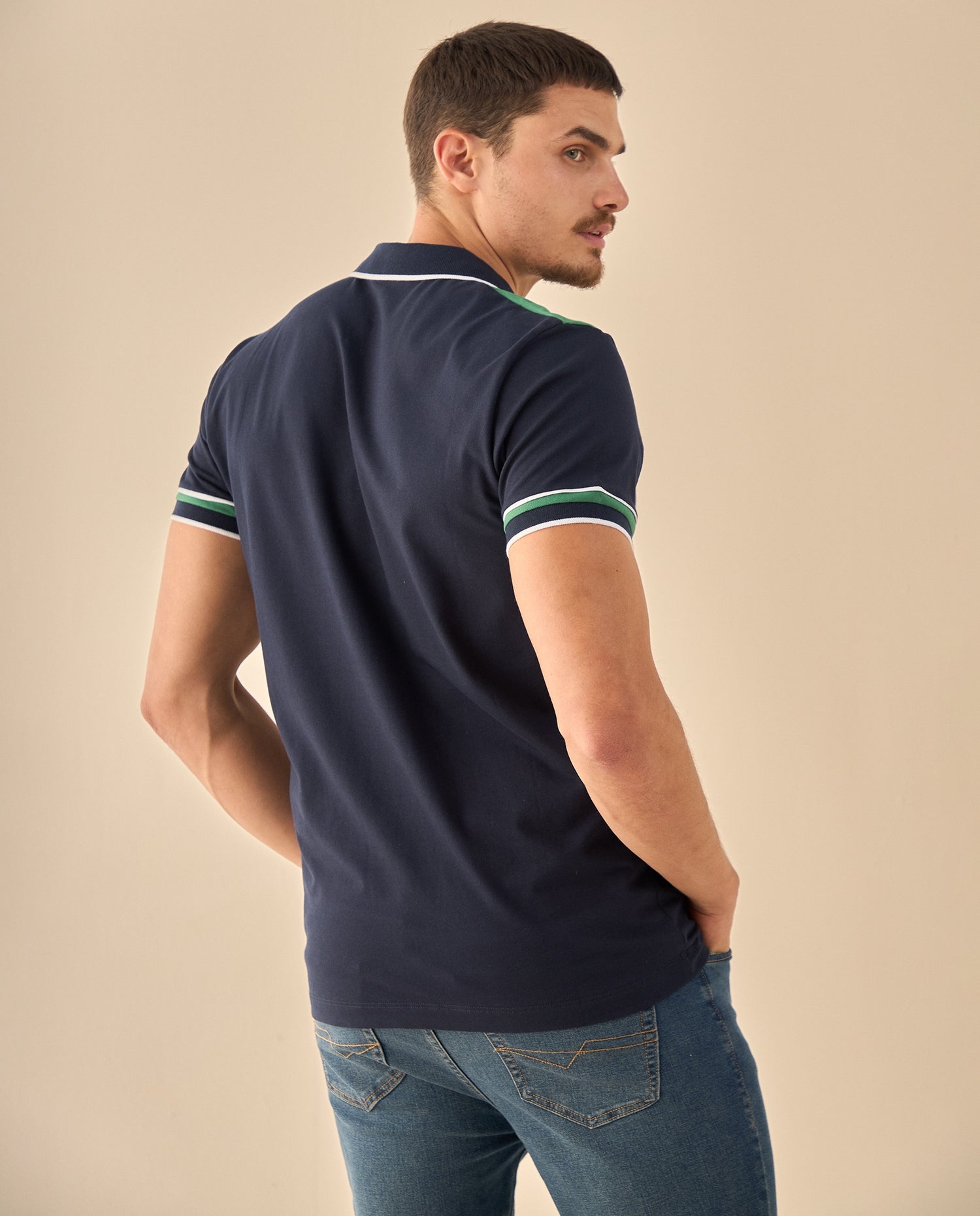 Polo con Ribetes Contrastantes - Azul