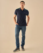 Polo con Ribetes Contrastantes - Azul