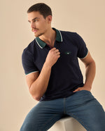 Polo con Cuello Contrastante y Logo Bordado - Azul