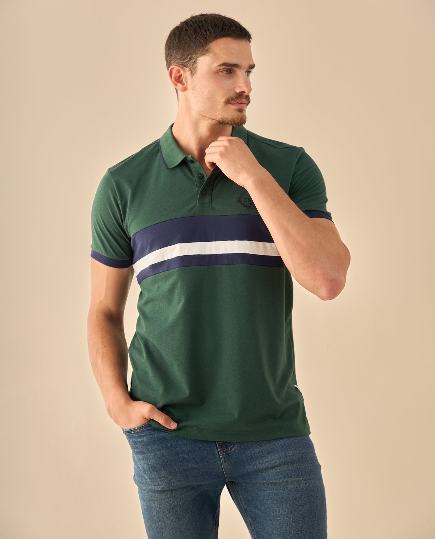Polo con Rayas Contrastantes - Verde