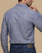 Camisa regular bolsillo algodón - Azul