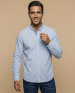 Camisa manga larga con cuello abotonado y microrayas para hombre - Azul