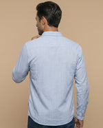 Camisa manga larga con cuello abotonado y microrayas para hombre - Azul