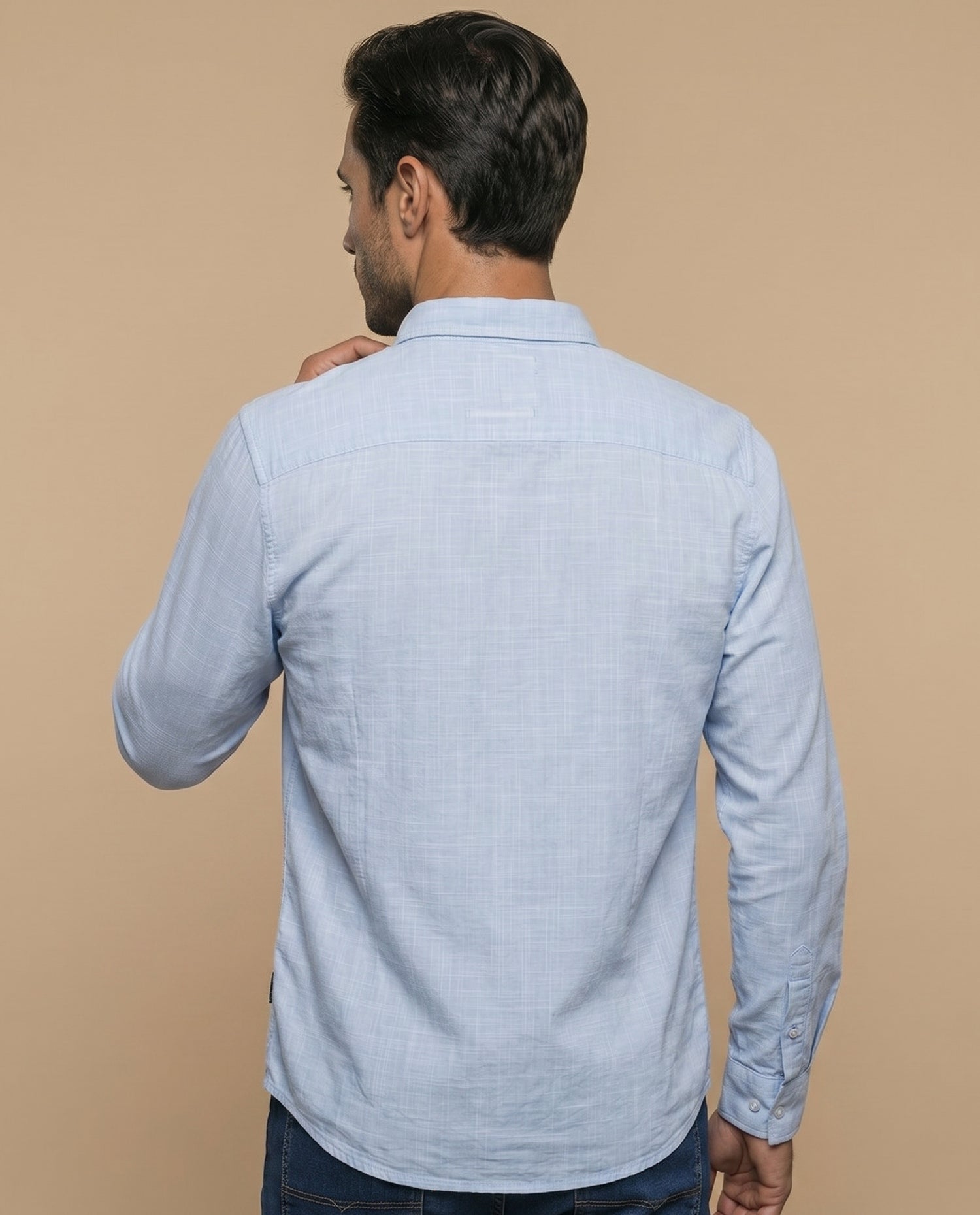Camisa manga larga con cuello abotonado y microrayas para hombre - Azul