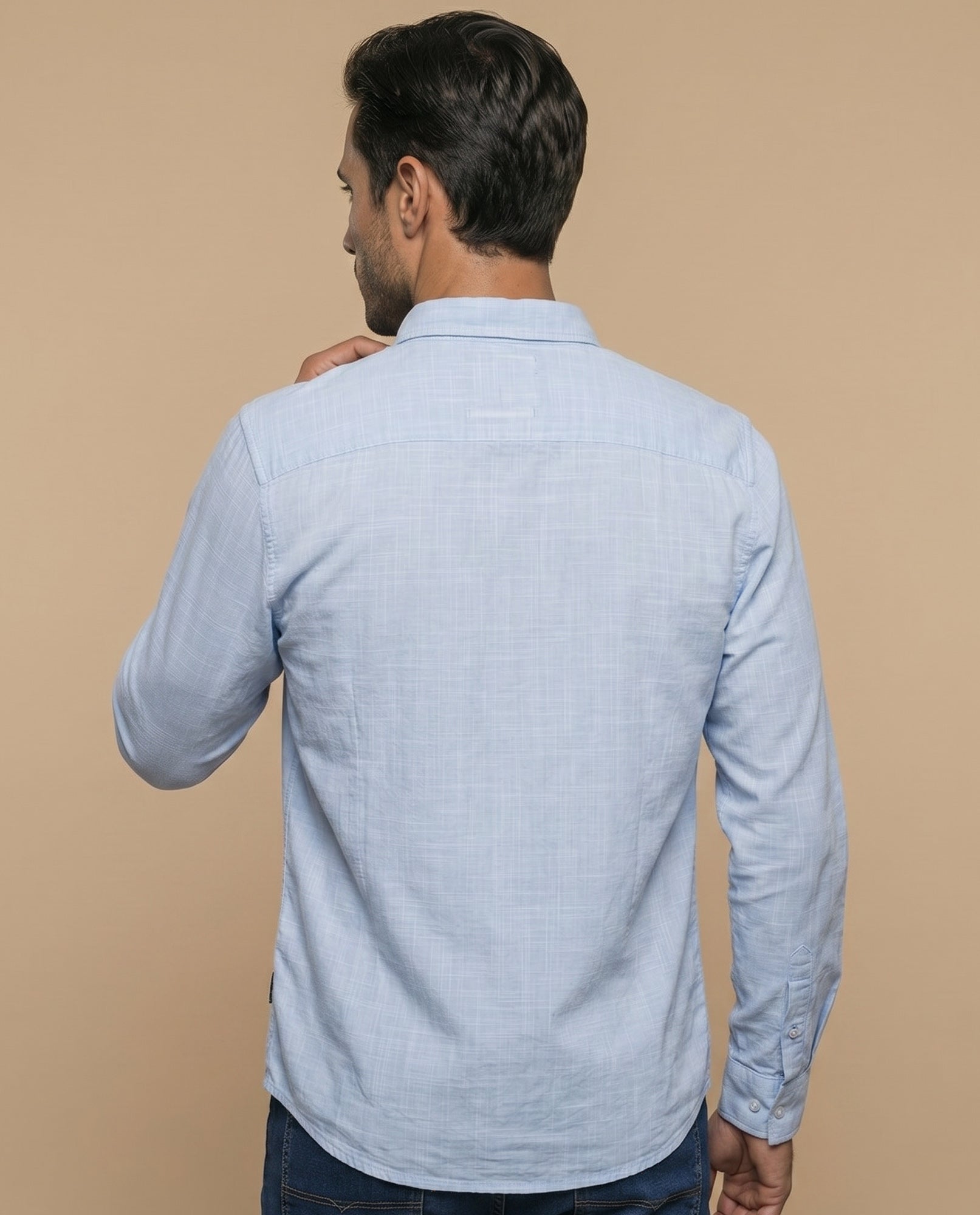 Camisa manga larga con cuello abotonado y microrayas para hombre - Azul 34_315E304_AZU114601_4