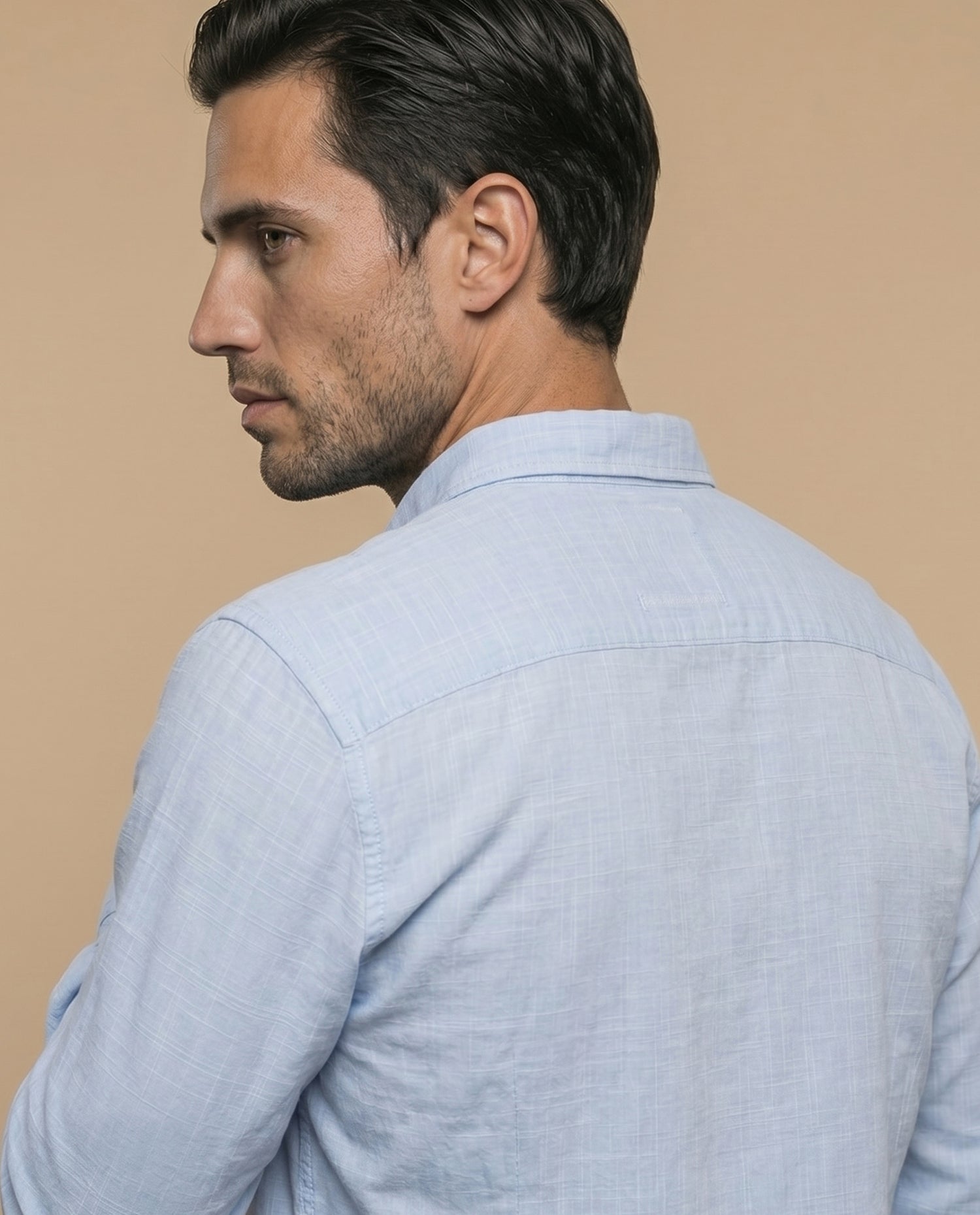 Camisa manga larga con cuello abotonado y microrayas para hombre - Azul