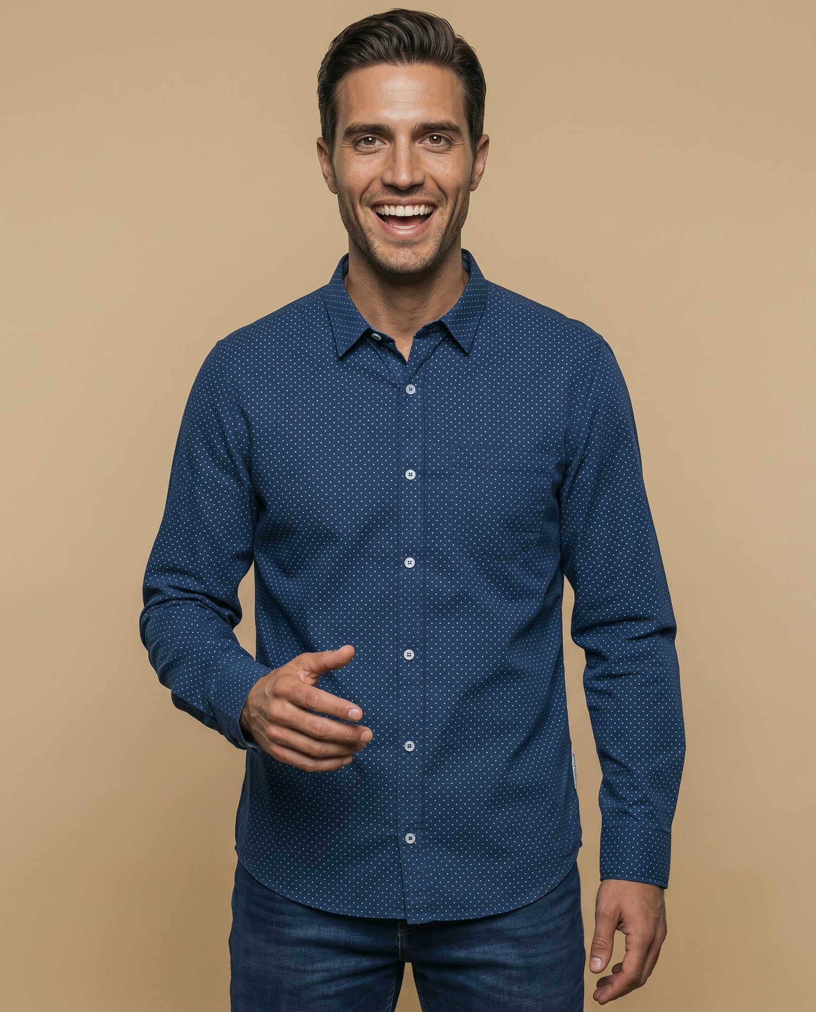 Camisa slim puntos pequeños - Azul 34_315E306_AZU184041_0