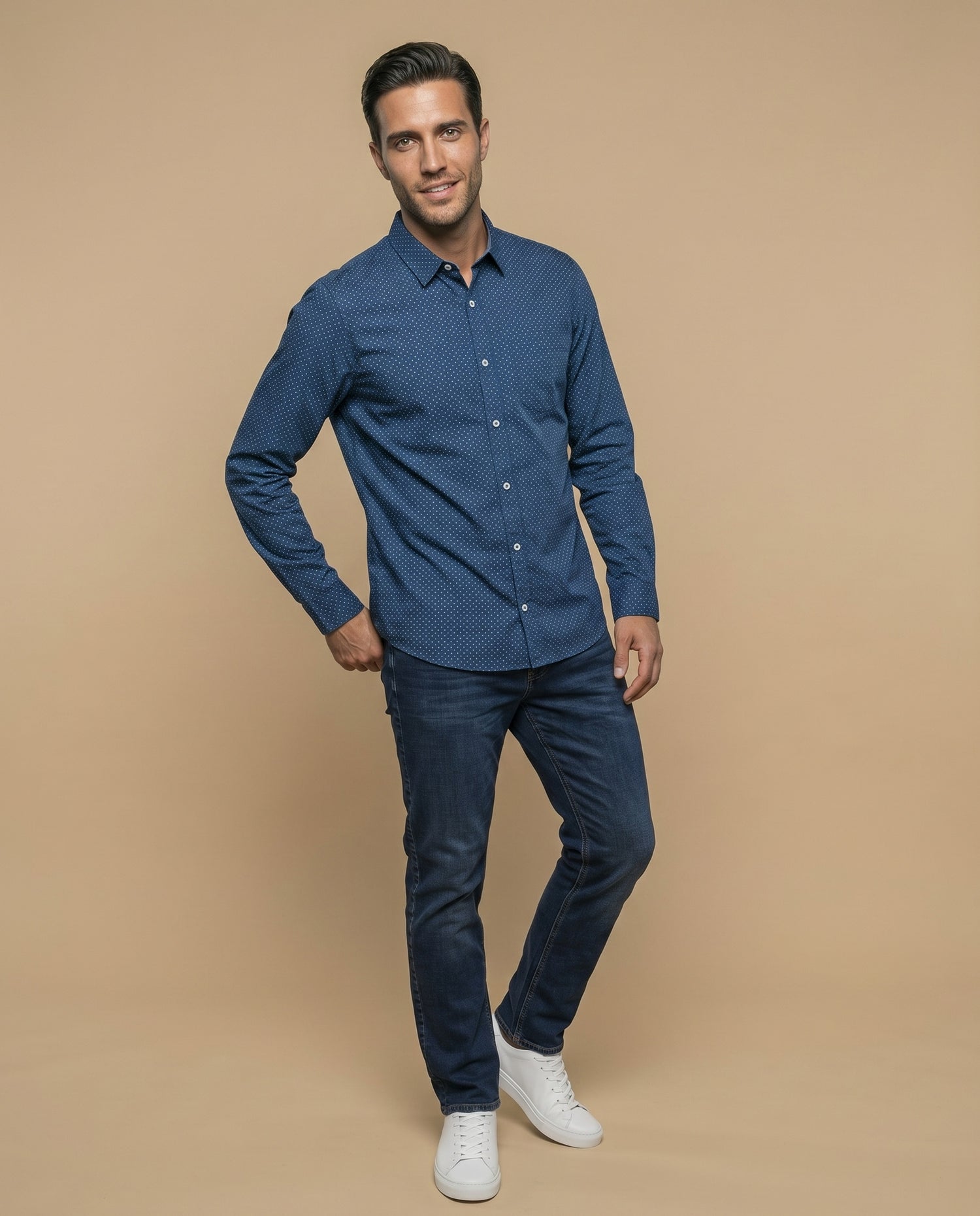 Camisa slim puntos pequeños - Azul