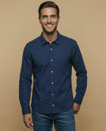 Camisa manga larga con microestampado para hombre - Azul