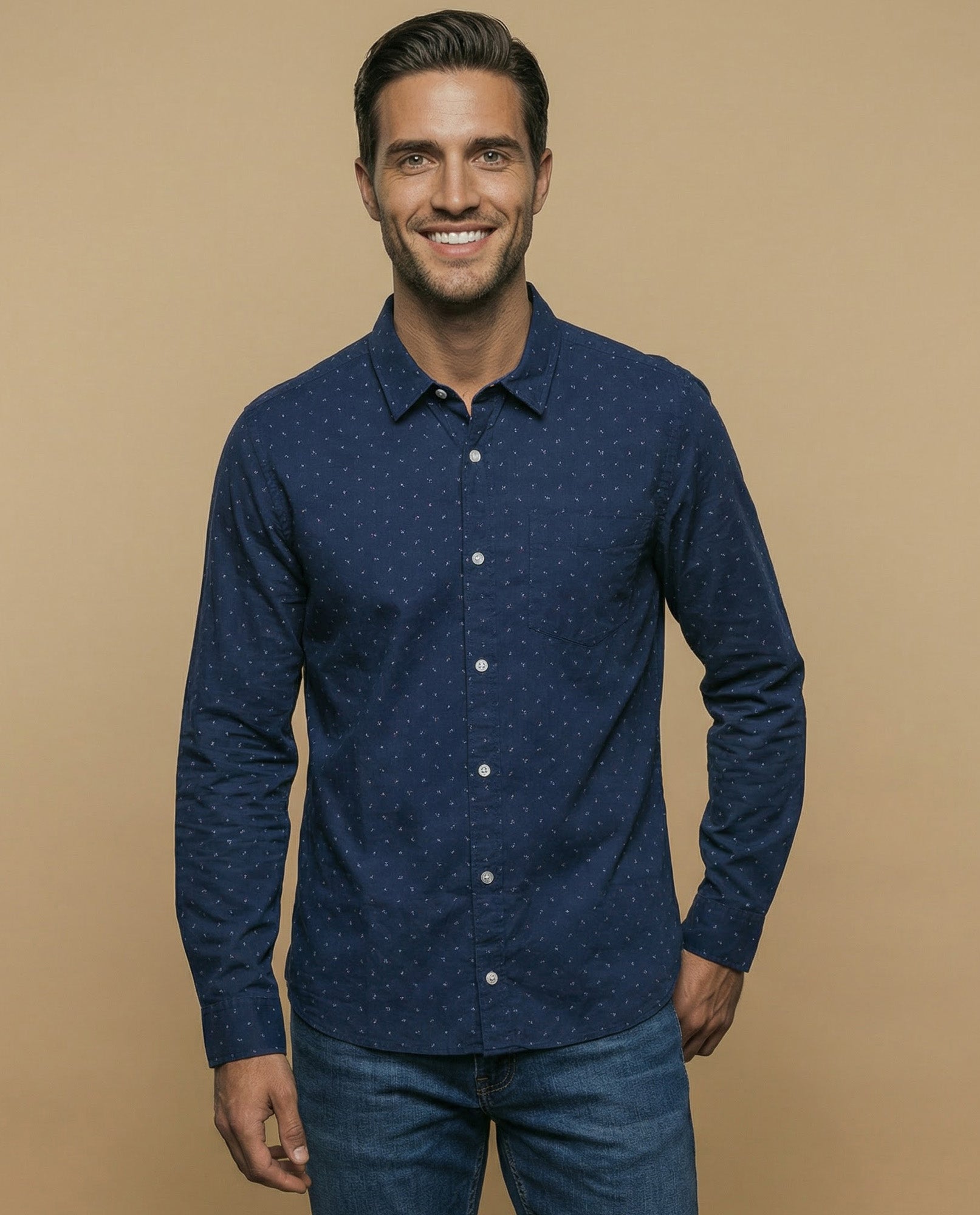 Camisa manga larga con microestampado para hombre - Azul 34_315E311_AZU194342_0