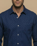 Camisa manga larga con microestampado para hombre - Azul
