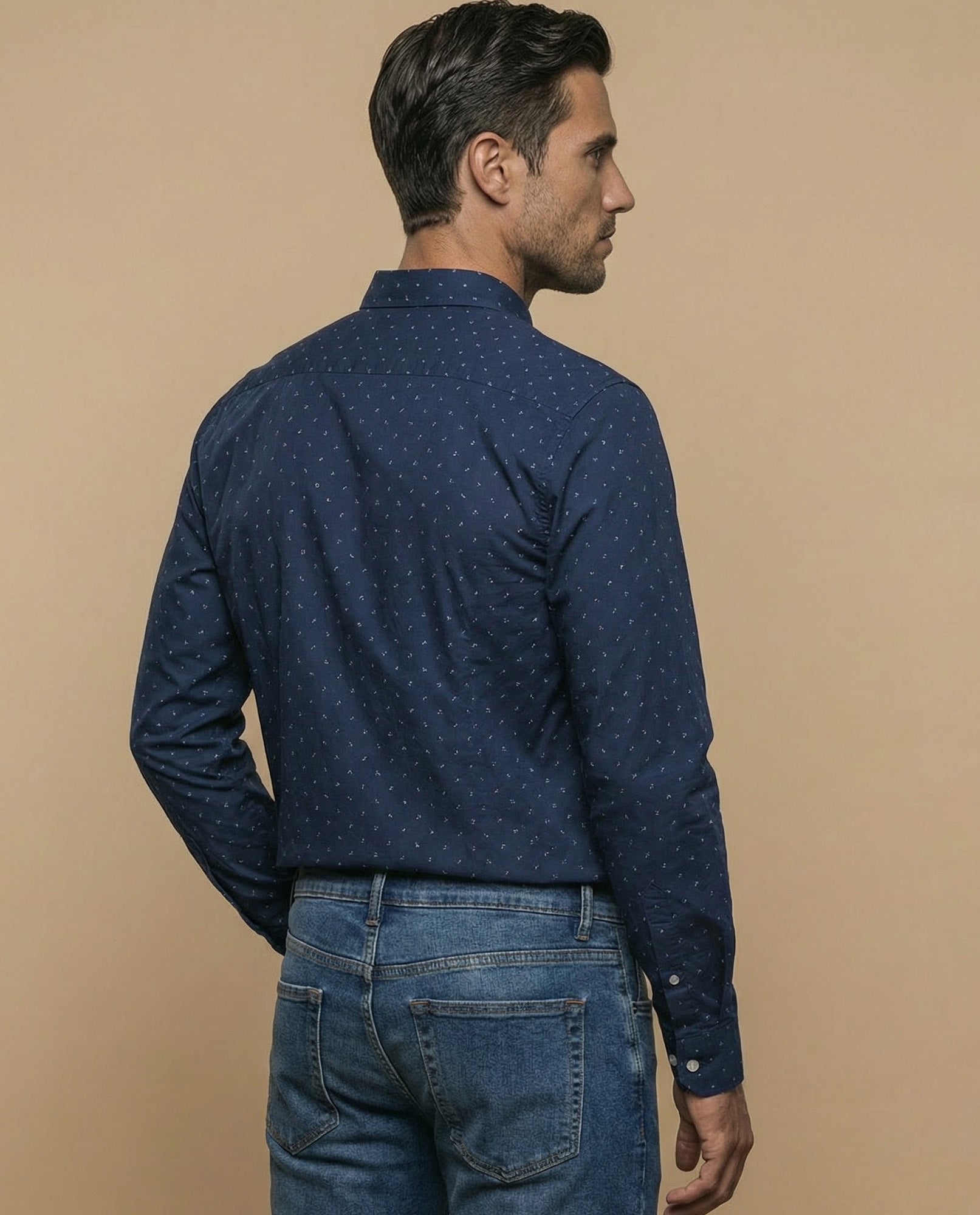Camisa manga larga con microestampado para hombre - Azul 34_315E311_AZU194342_4