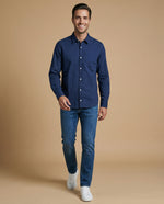 Camisa manga larga con microestampado para hombre - Azul