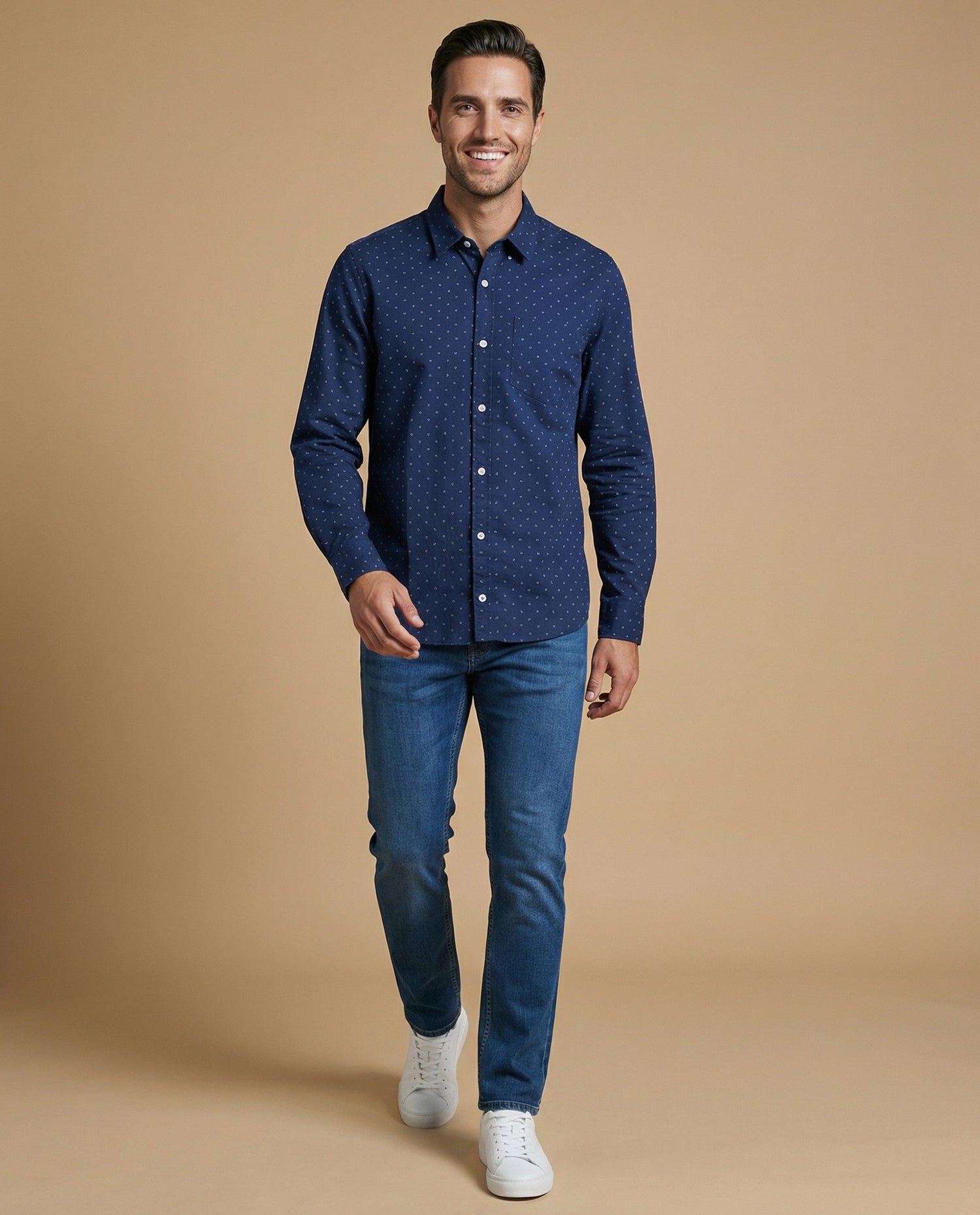Camisa manga larga con microestampado para hombre - Azul