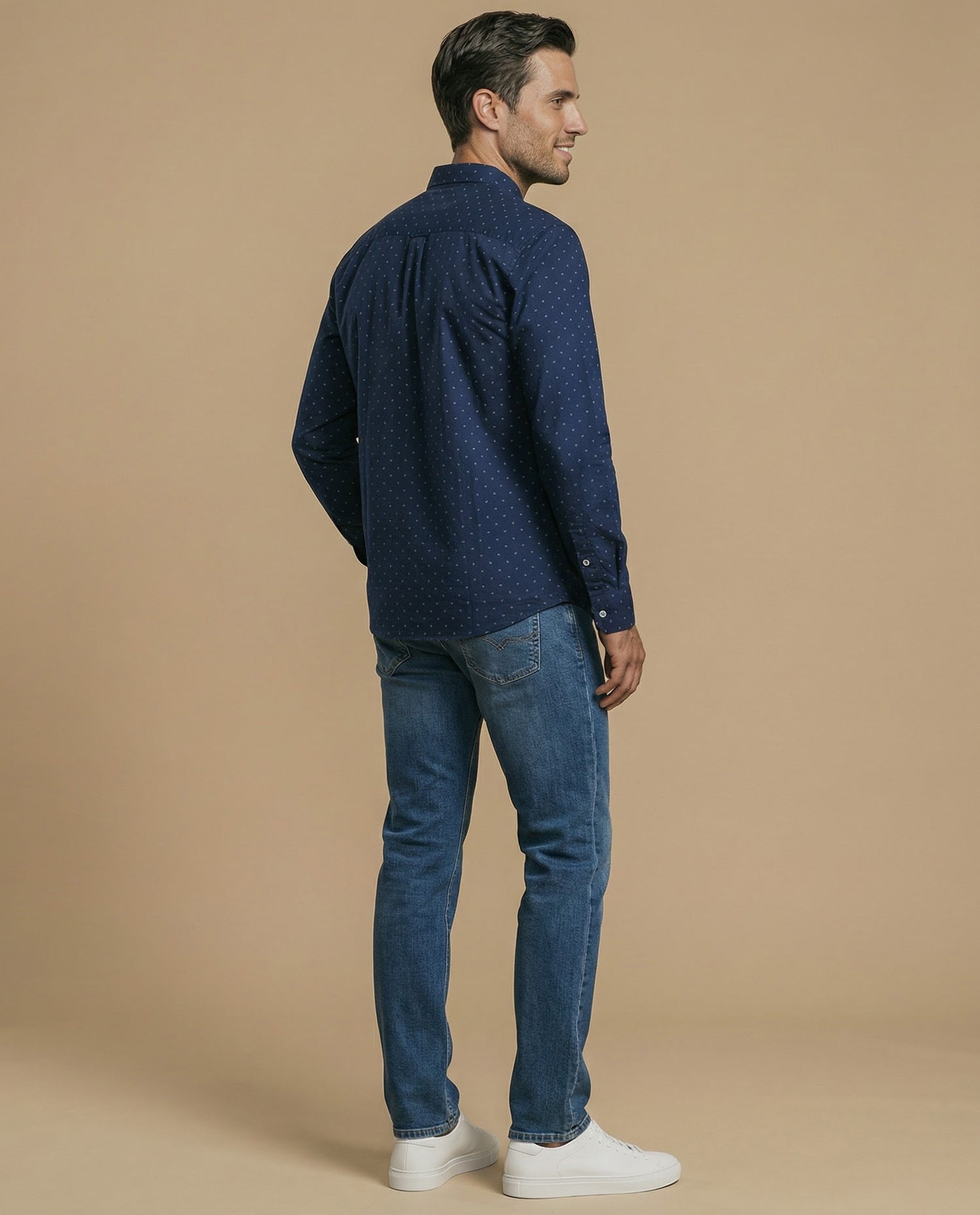 Camisa manga larga con microestampado para hombre - Azul