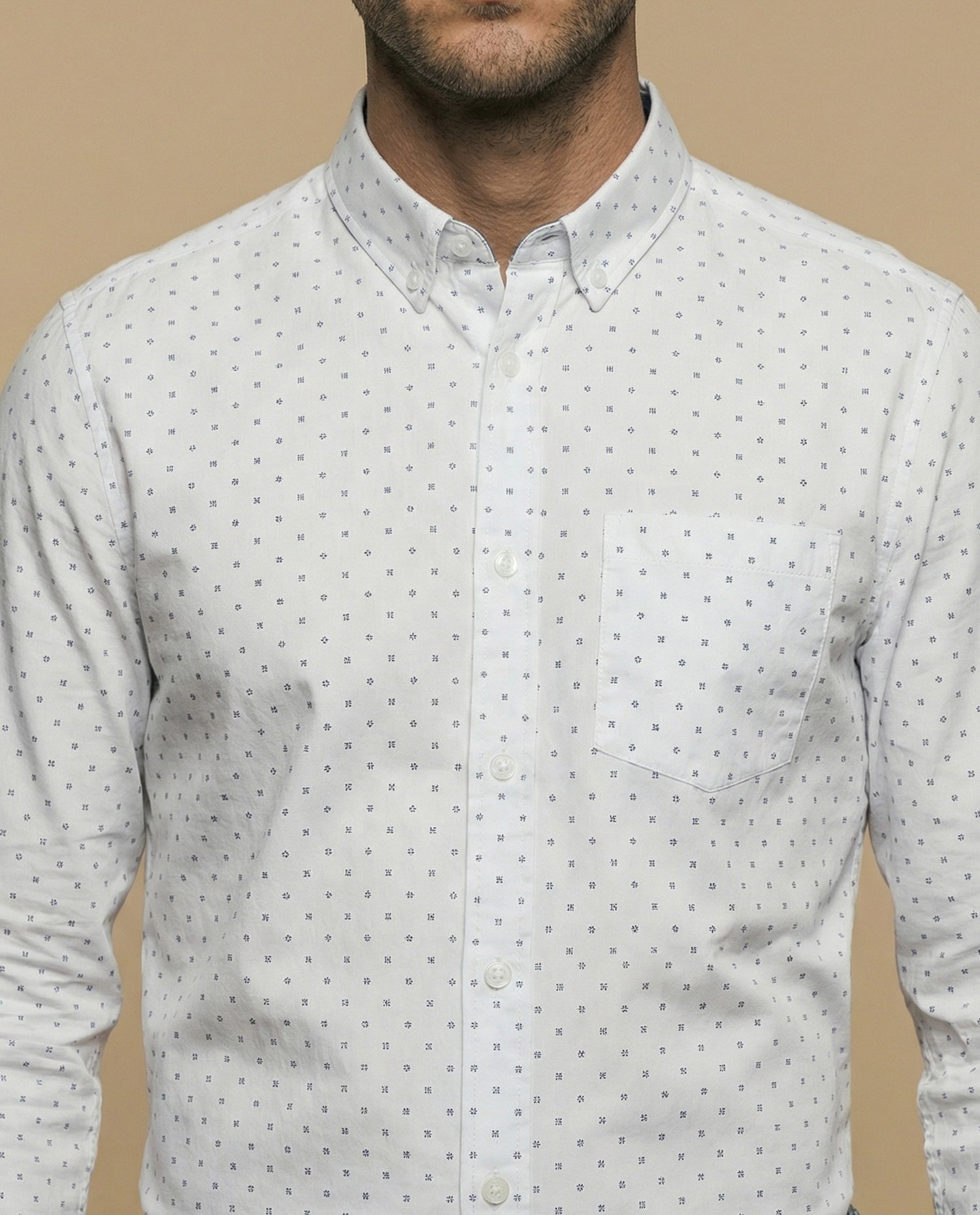 Camisa manga larga con estampado microgeométrico para hombre - Blanco