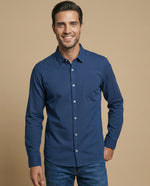 Camisa clásica manga larga con estampado de microlunares para hombre - Azul
