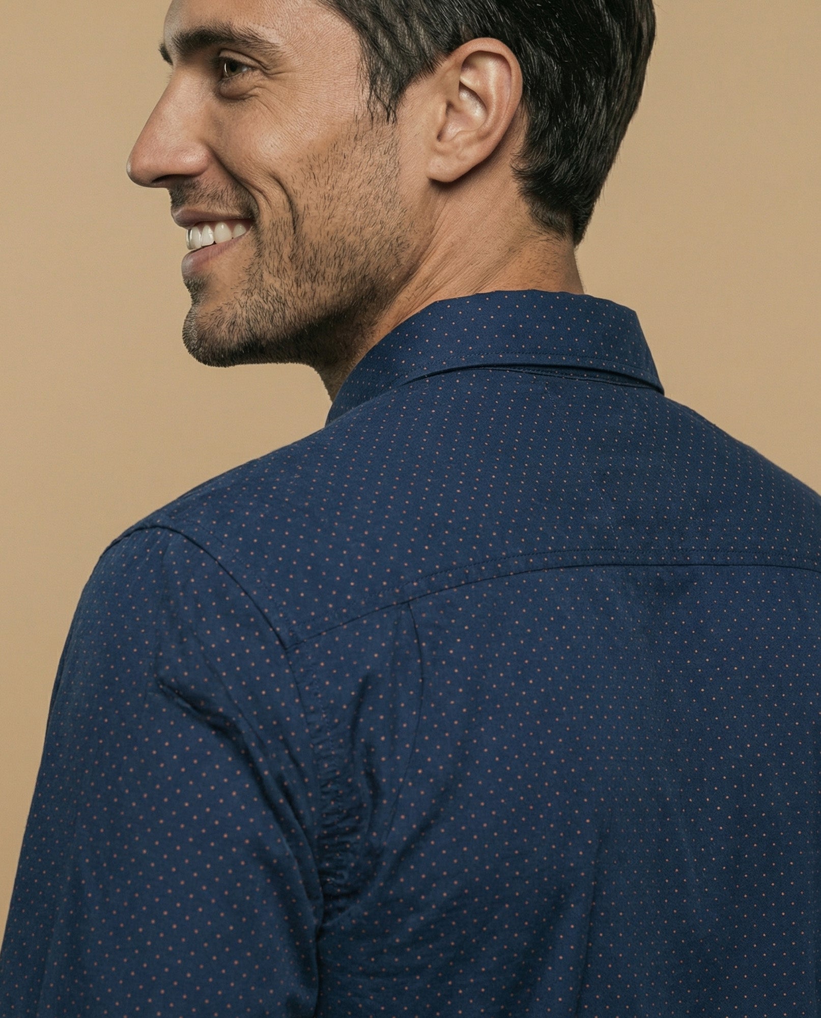 Camisa clásica manga larga con estampado de microlunares para hombre - Azul 34_315F301_AZU193935_6