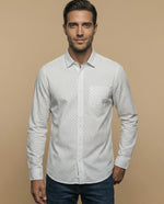 Camisa clásica manga larga con estampado de microlunares para hombre - Blanco