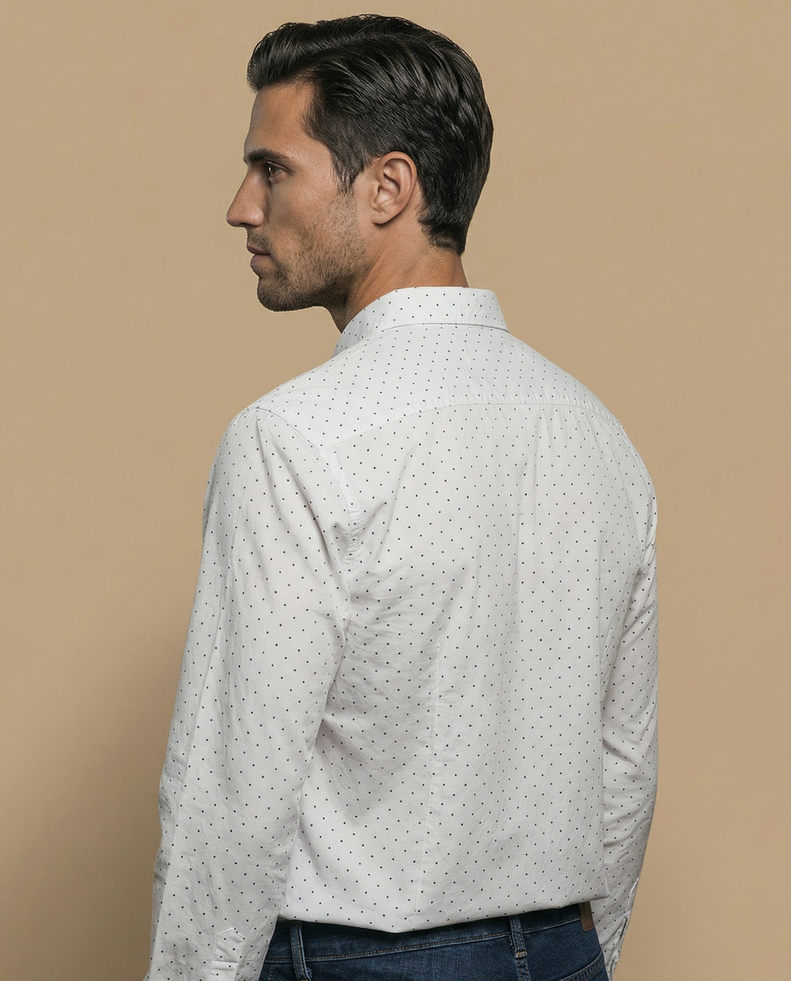 Camisa clásica manga larga con estampado de microlunares para hombre - Blanco 34_315F301_BLA110601_4