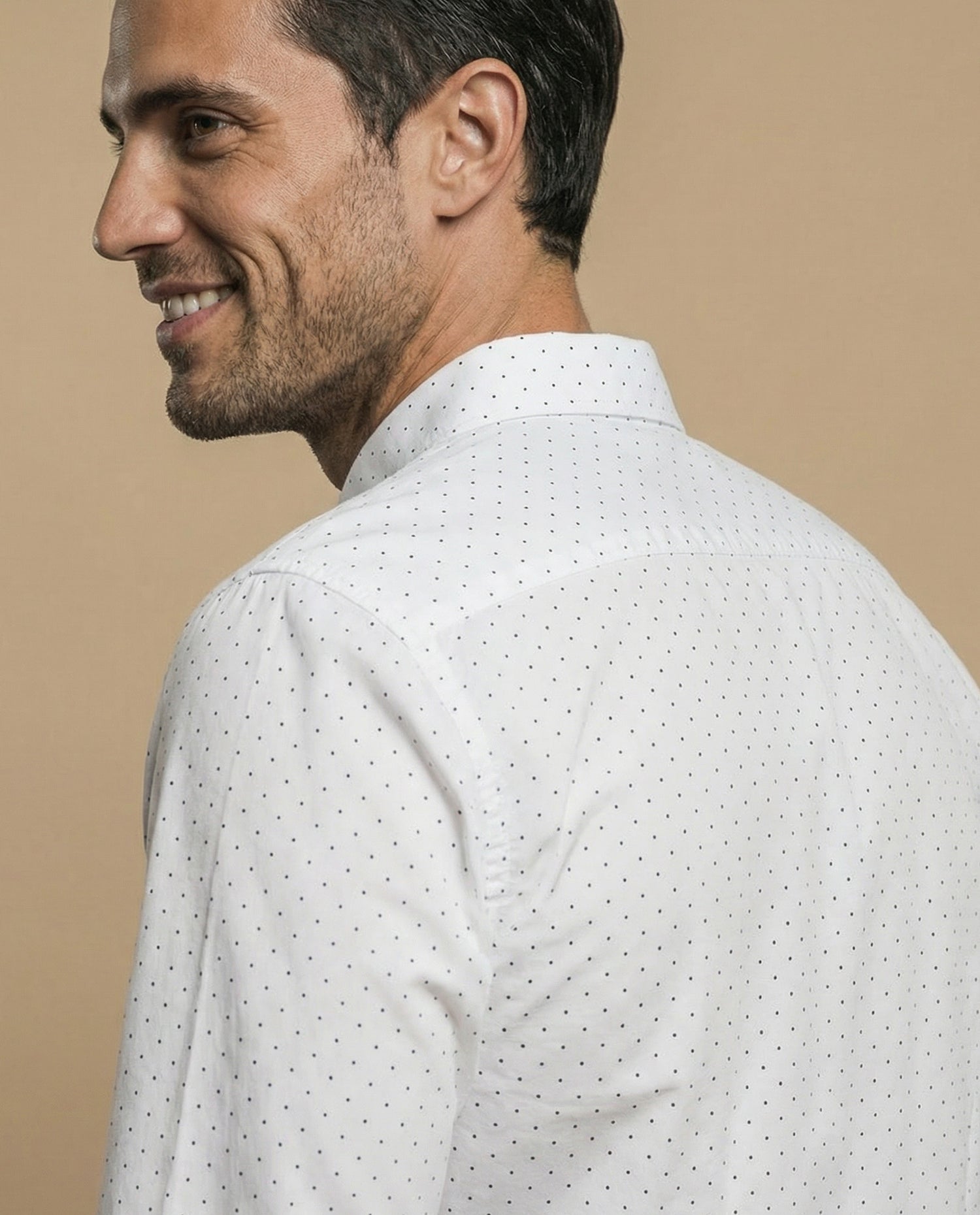 Camisa clásica manga larga con estampado de microlunares para hombre - Blanco