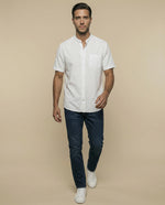 Camisa manga corta cuello mao con bolsillo - Blanco