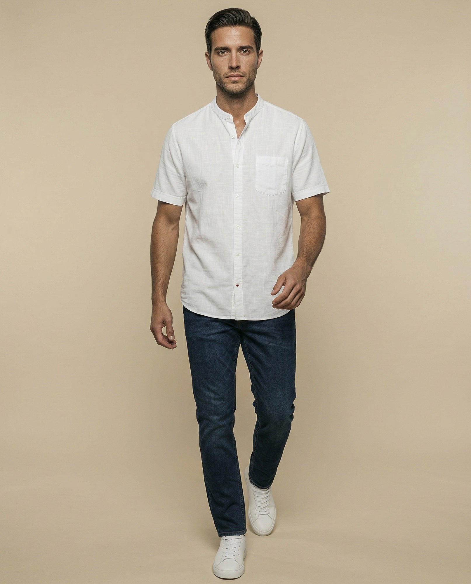 Camisa manga corta cuello mao con bolsillo - Blanco 34_315F302_BLA114001_5