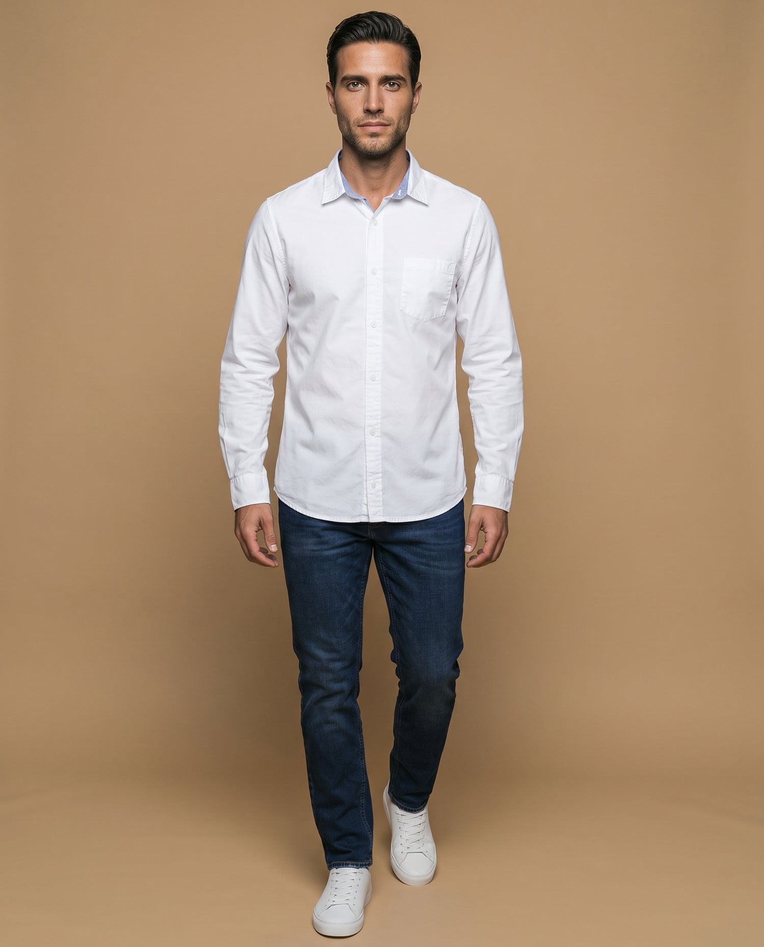 Camisa oxford manga larga con cuello button-down para hombre - Blanco