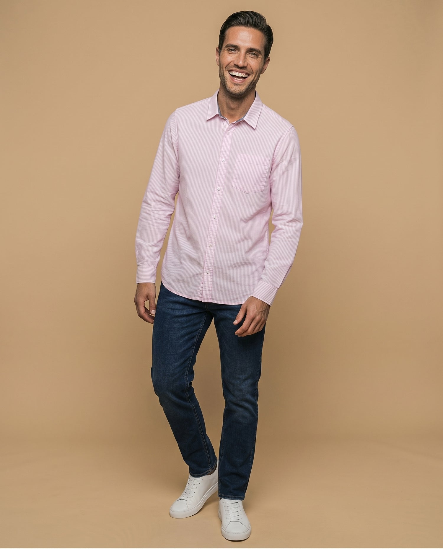 Camisa manga larga rayas - Rosa