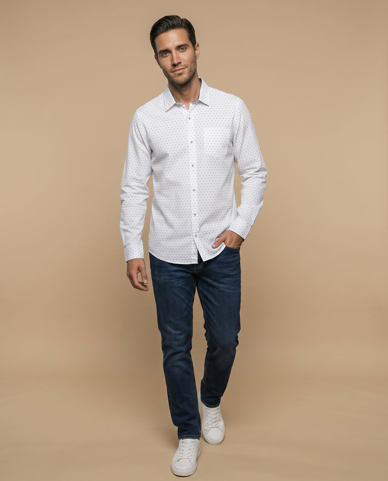 Camisa manga larga estampada - Blanco