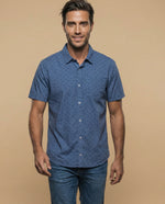 Camisa de manga corta con microestampado de palmeras - Azul