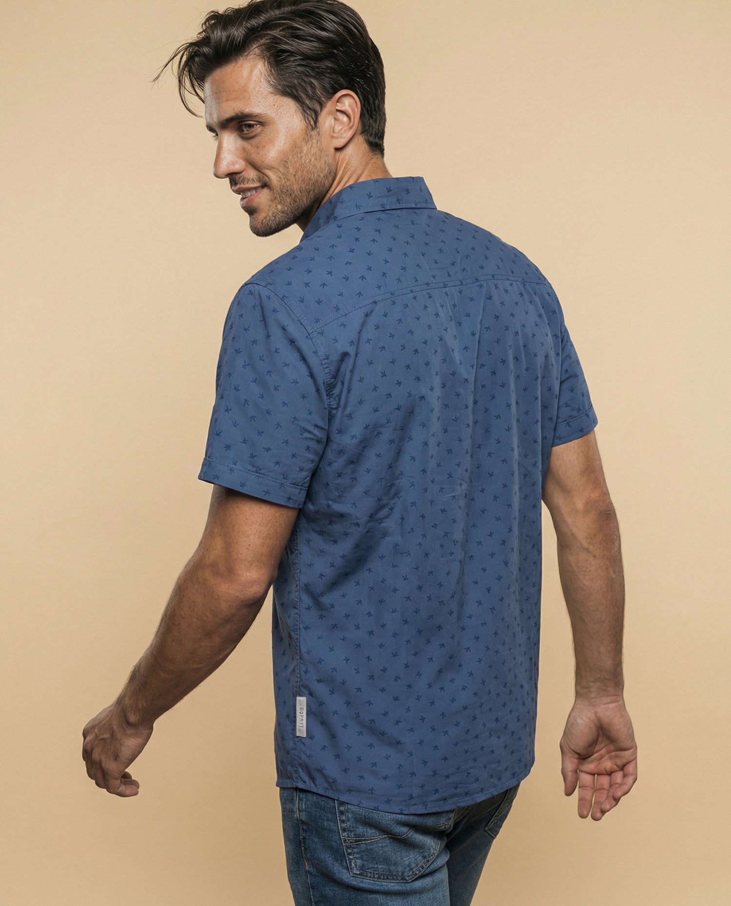Camisa de manga corta con microestampado de palmeras - Azul