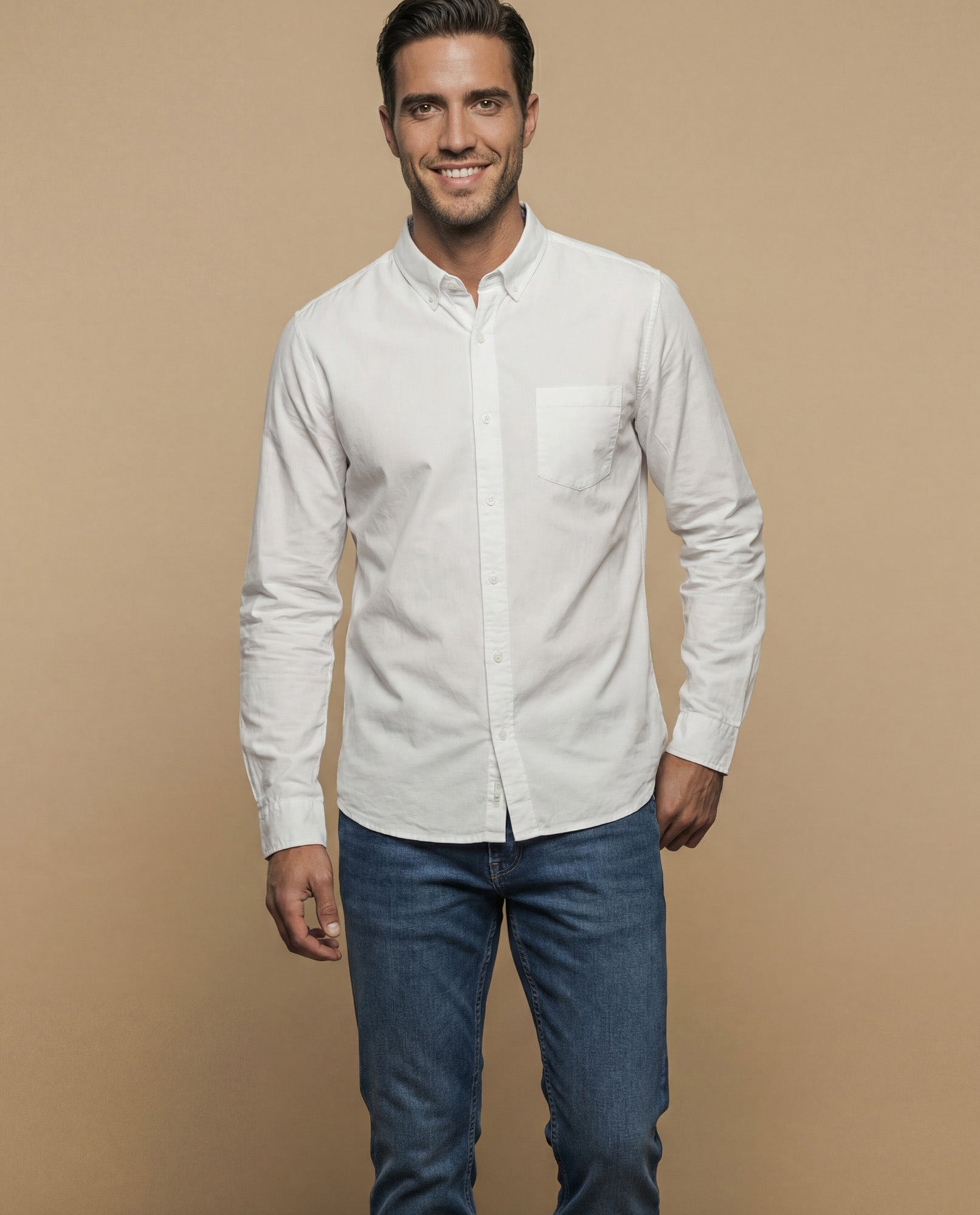 Camisa manga larga con cuello button-down y bolsillo para hombre - Blanco 34_315F309_BLA114800_0